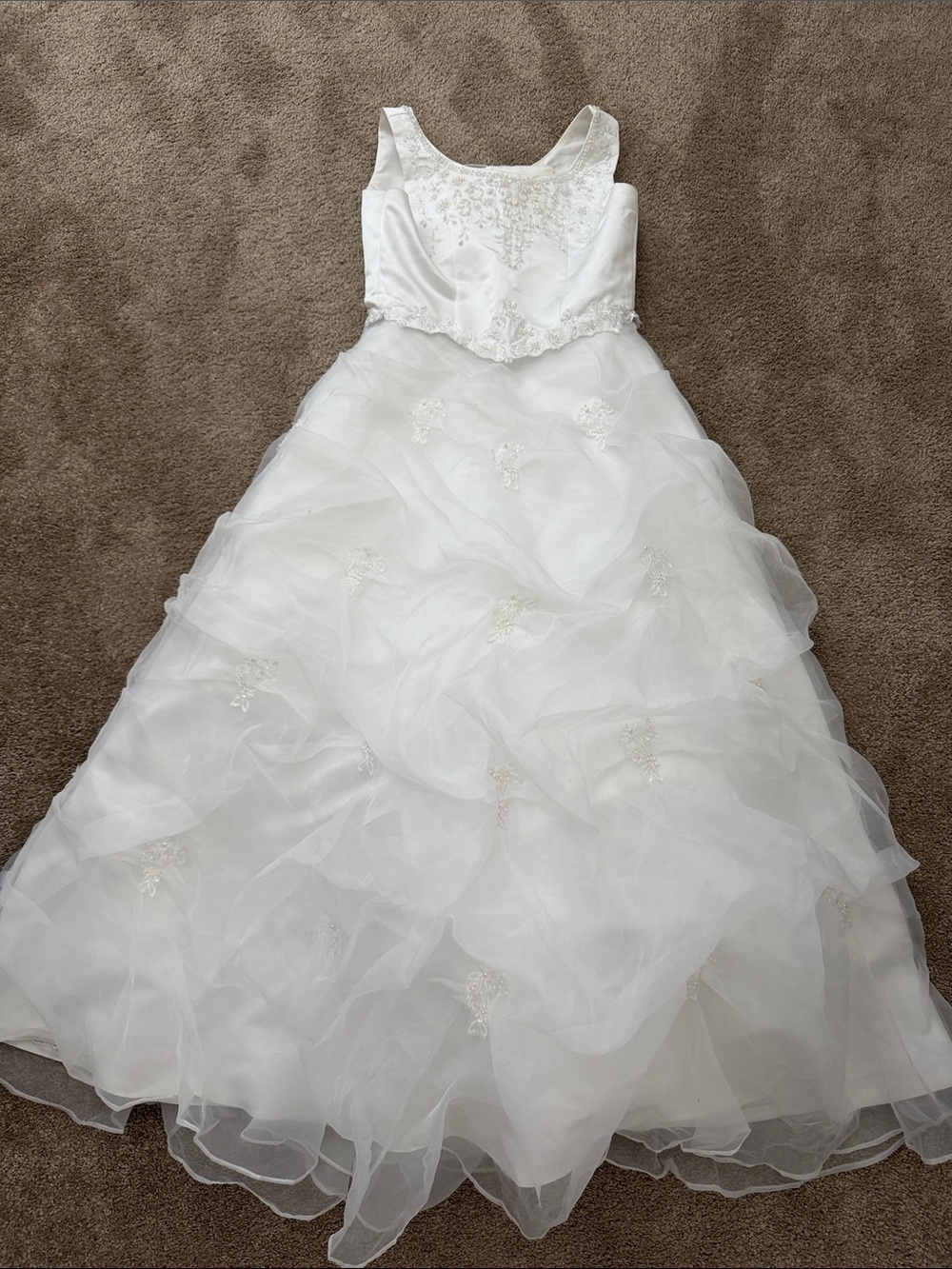 Girls' White Embellished Tulle Party flower girl communion Dress